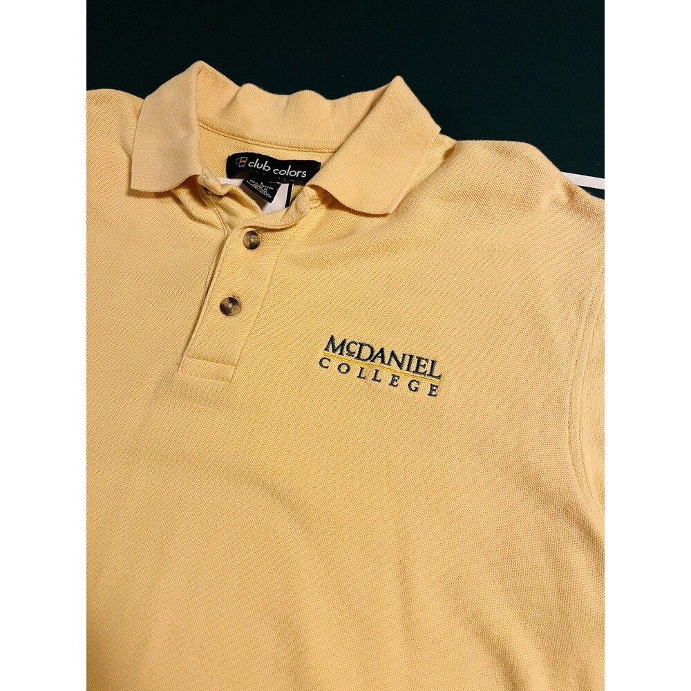 VINTAGE Y2K McDaniel College Green Terror Polo Shirt LARGE Westminster MD Yellow